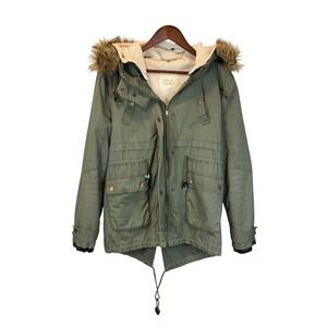 Thread and Supply Olive Green Utility Jacket Detachable Fur Hood size Medium